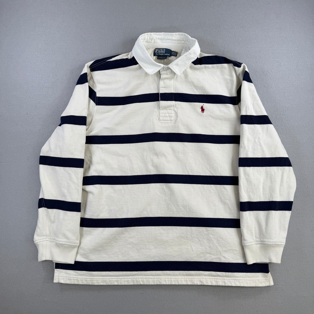 Polo Ralph Lauren Rugby Shirt Men 2XL White Long Sleeve Custom Fit Fleece Preppy